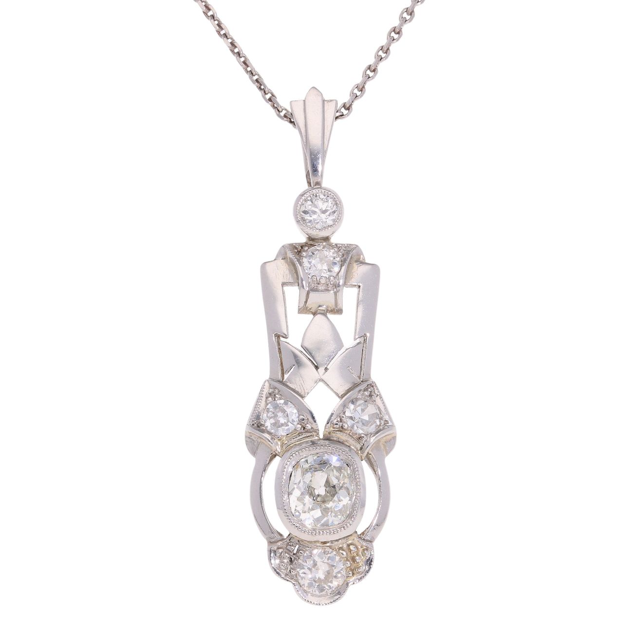 Vintage Old Cut 0.85ct Diamond Pendant and Chain 18"