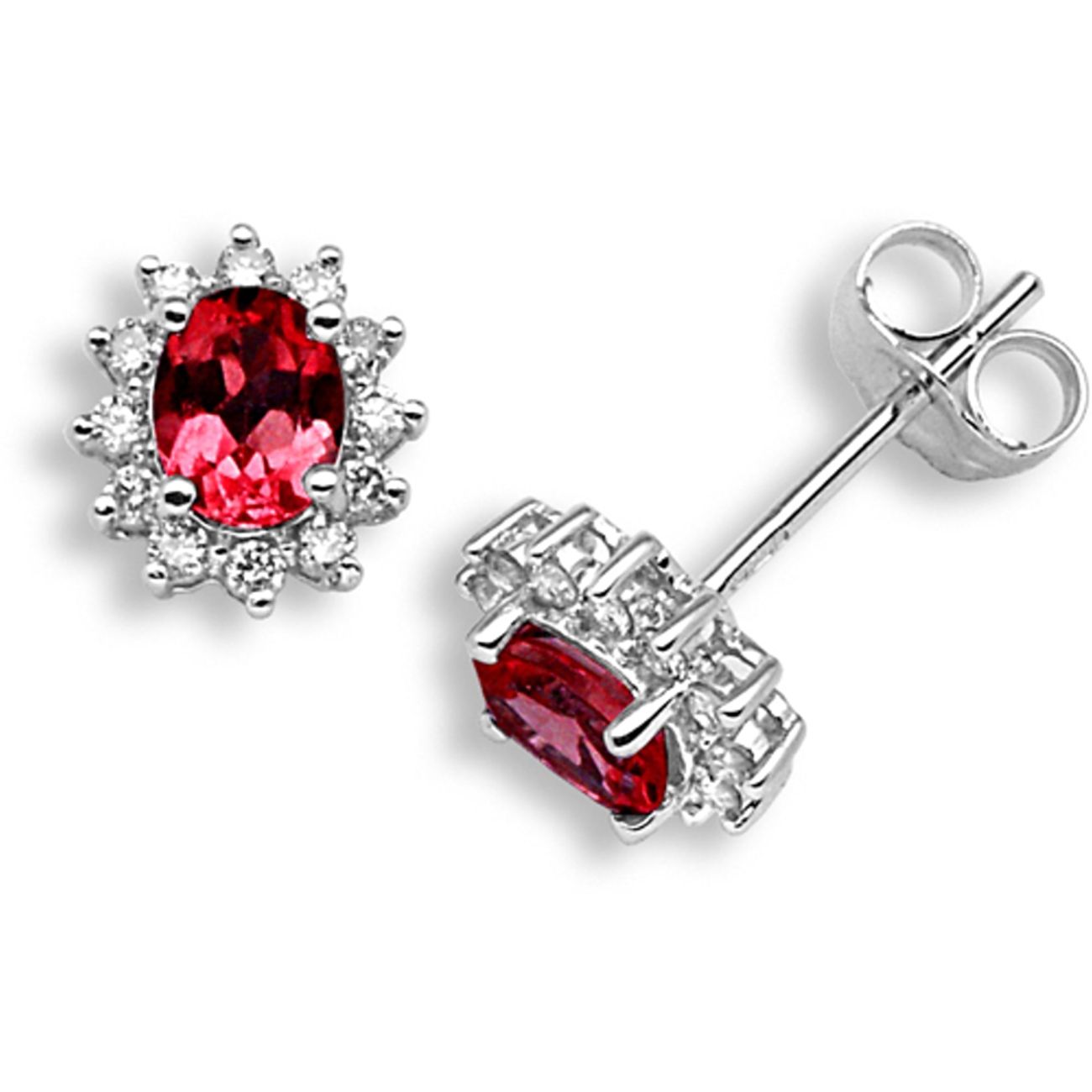 18 Carat White Gold Diamond-19pts Ruby-1.04ct Stud Earrings