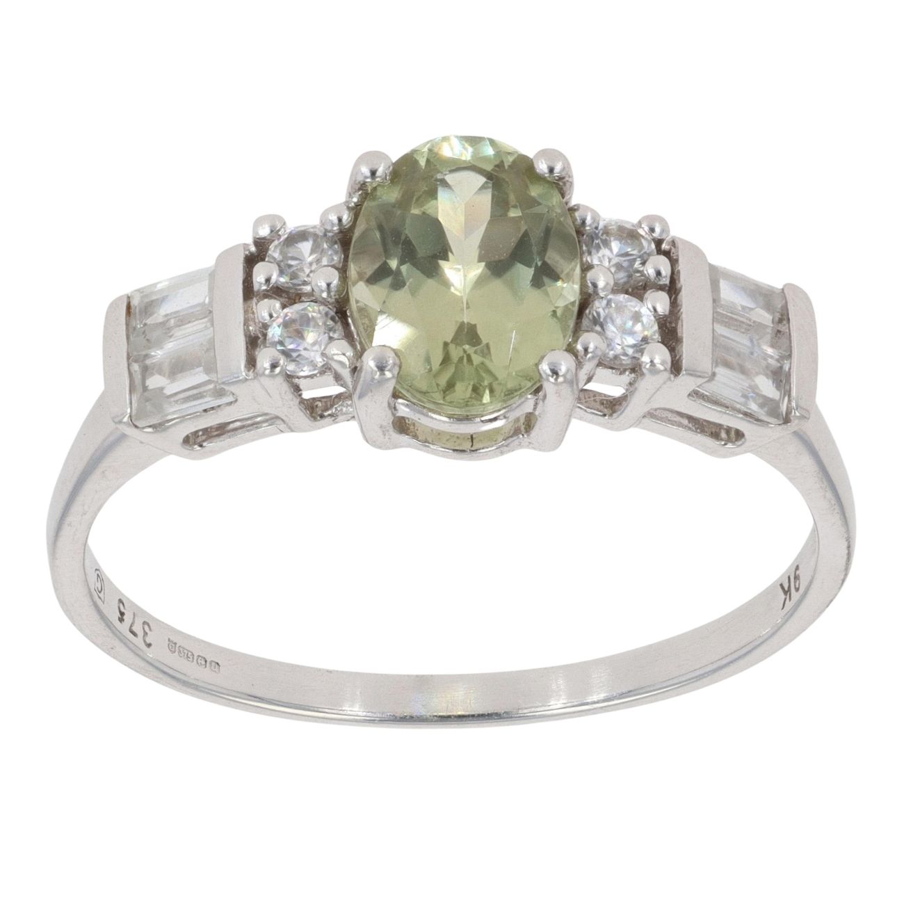 9ct White Gold Peridot And Cubic Zirconia Ring