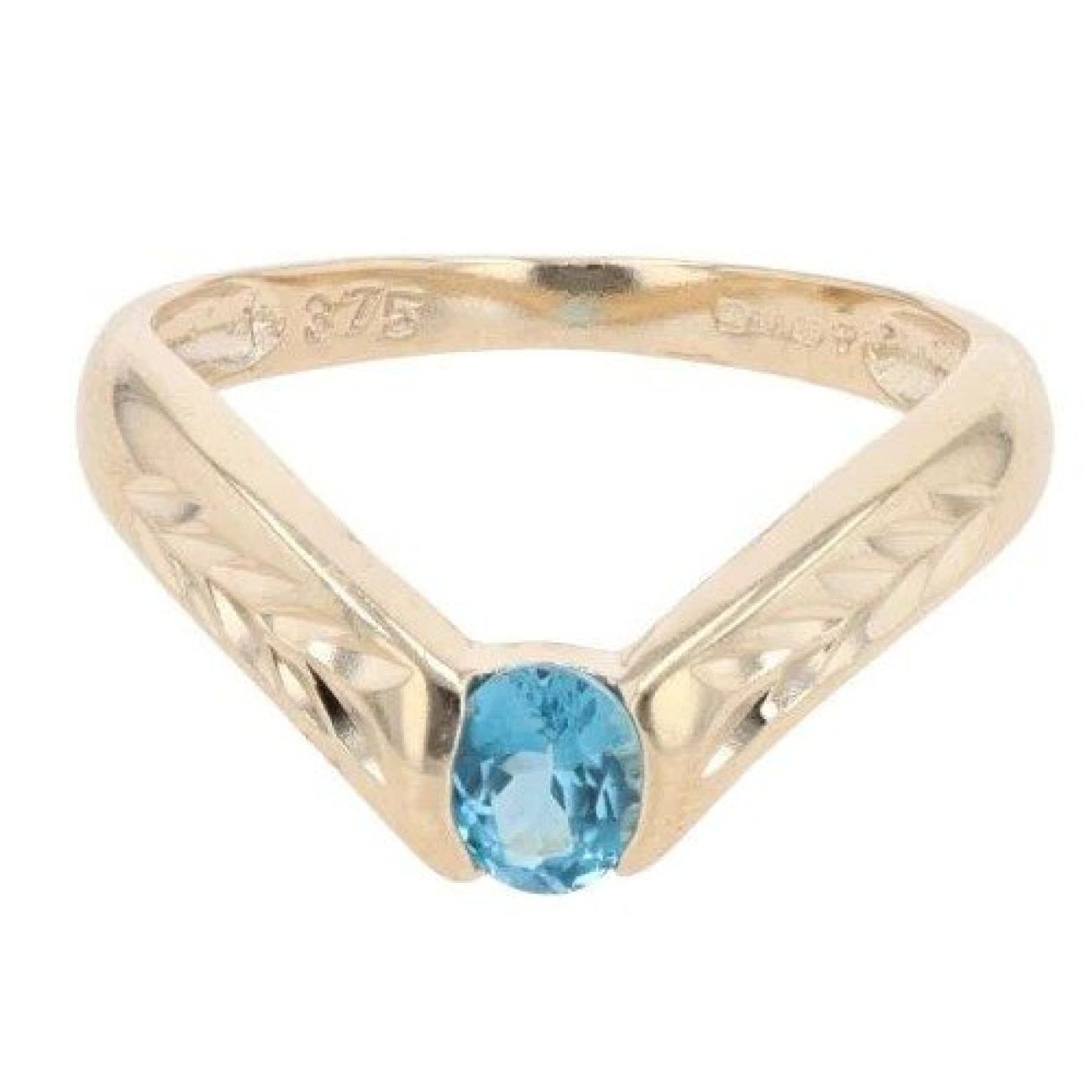 9ct Yellow Gold Blue Topaz Wishbone Ring
