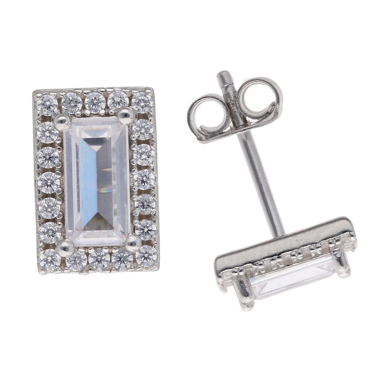 Silver Cubic Zirconia Rectangular Stud Earring by Icesia