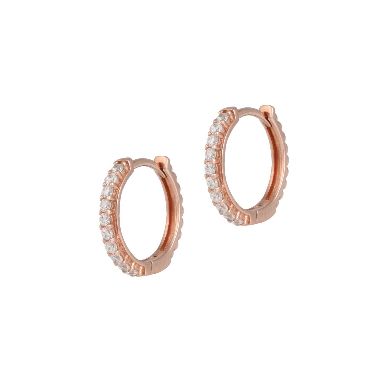 Rose Gold Plated Sterling Silver Cubic Zirconia Huggie Hoop Earrings