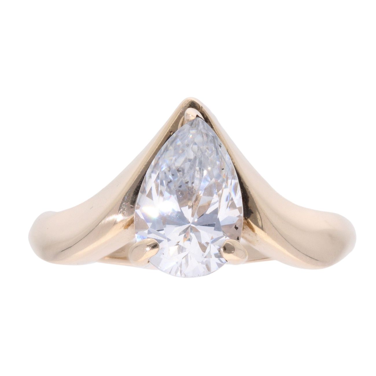 14ct Yellow Gold Pear Cut Cubic Zirconia Ring
