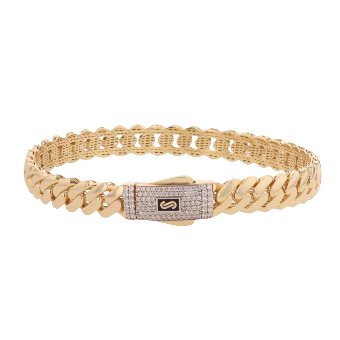 14ct Yellow Gold Monaco Classic Pave Lock Bangle