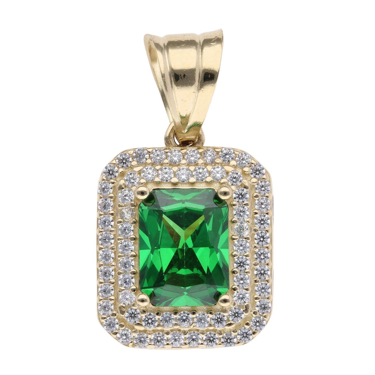 14ct Yellow Gold Cubic Zirconia And Green Gemstone Cluster Pendant