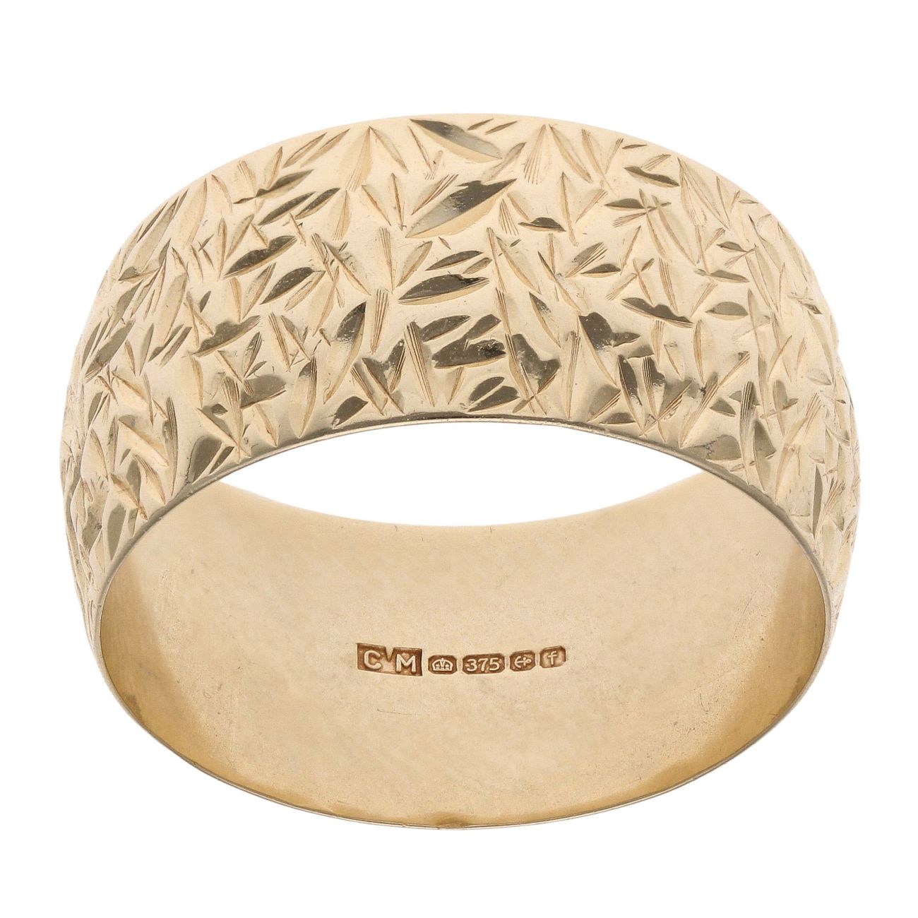 9ct Yellow Gold 9.4mm Patterned Wedding Band