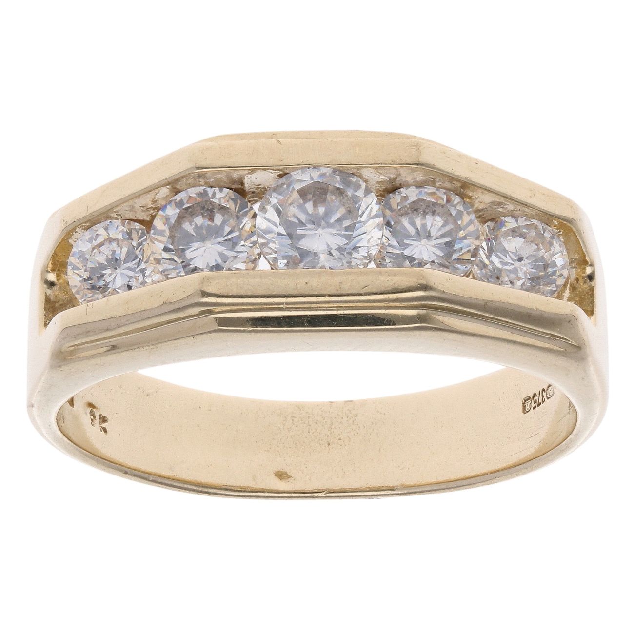9ct Yellow Gold Cubic Zirconia Five Stone Signet Ring