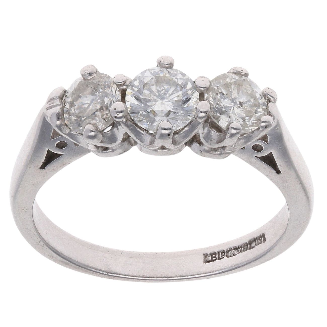 18ct White Gold 1.00ct Brilliant Cut Diamond Trilogy Ring