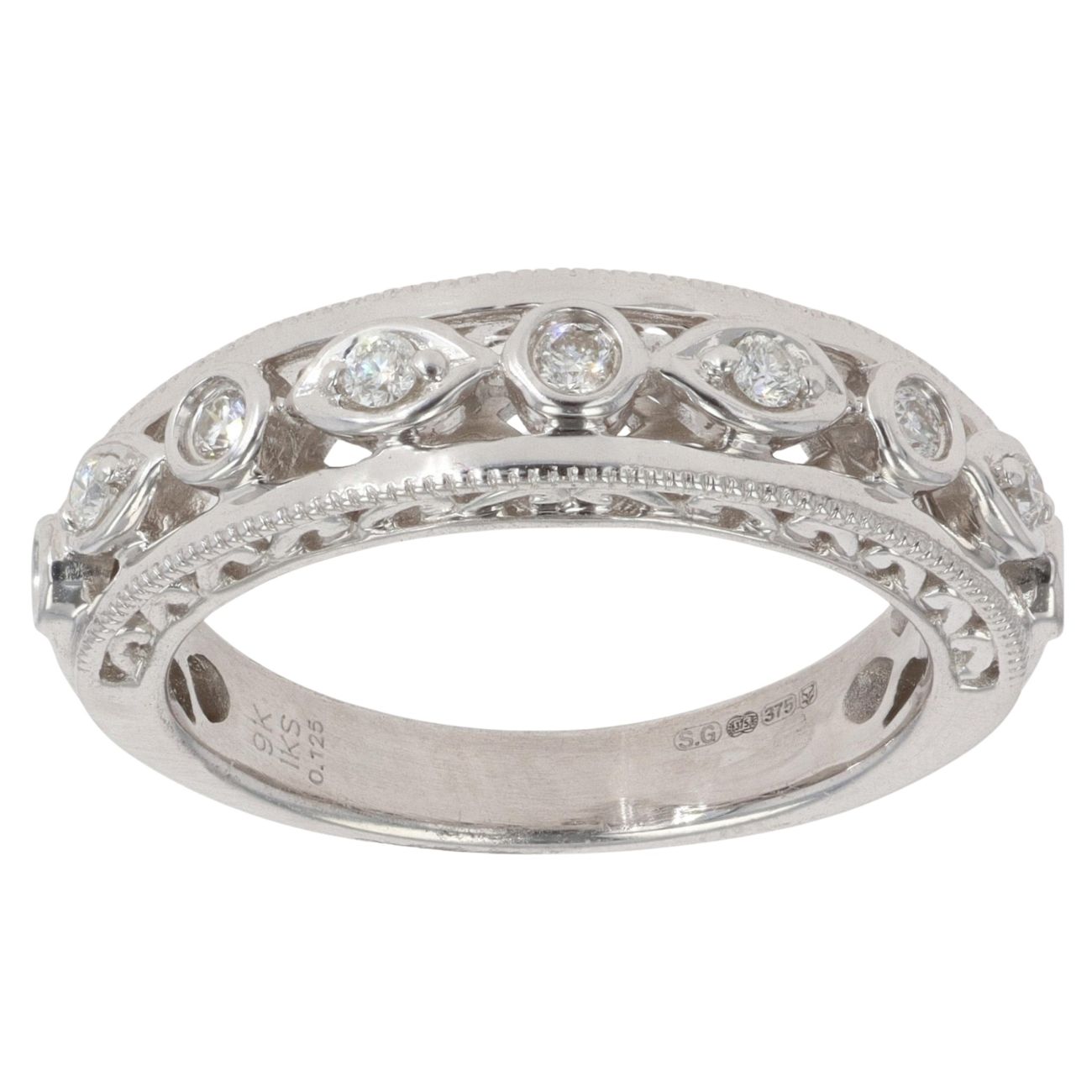 9ct White Gold 0.12ct Diamond Fancy Ring