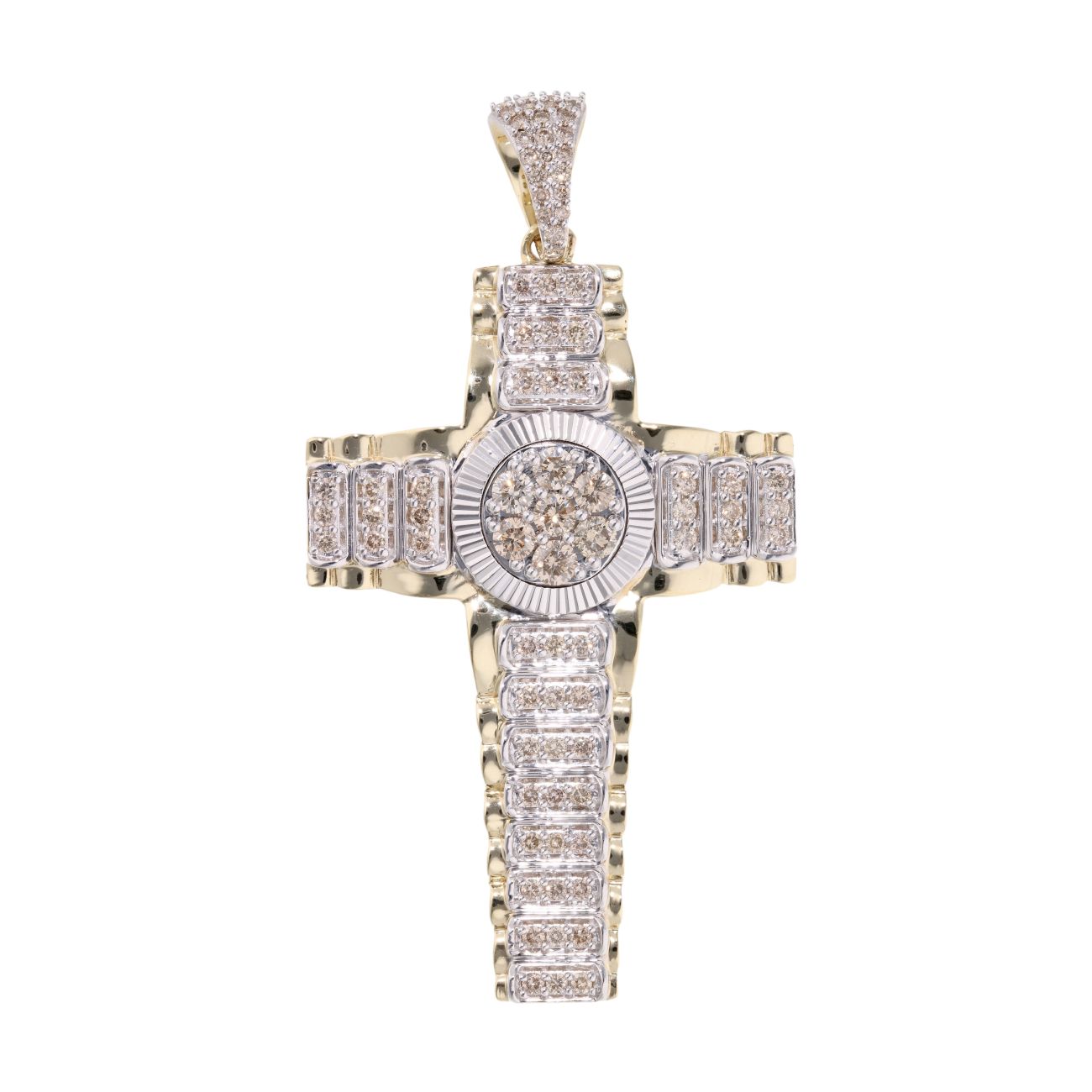 9ct Yellow And White Gold Diamond Cross Pendant