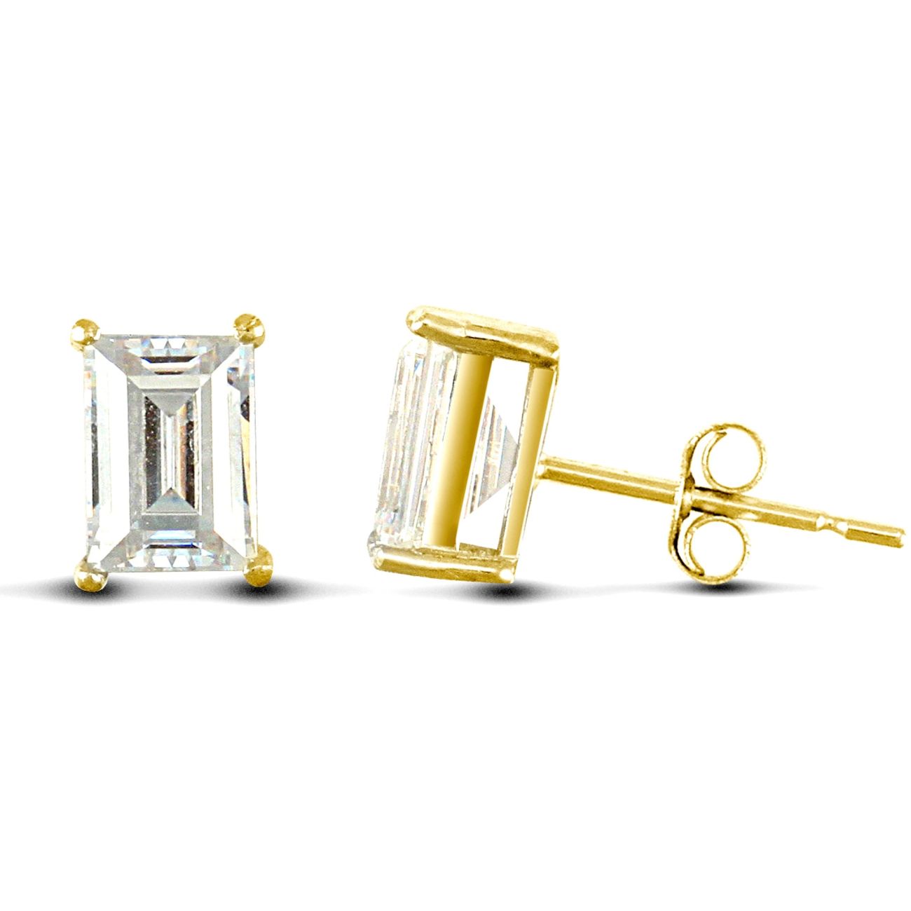 9ct Yellow Gold Rectangular Cubic Zirconia Claw Set Studs