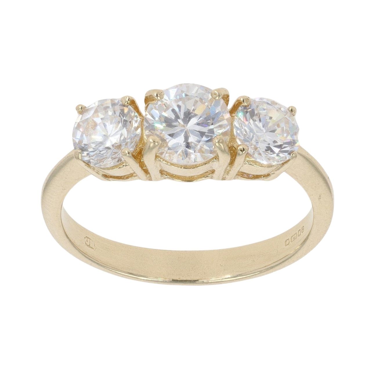 9ct Yellow Gold Three Stone Cubic Zirconia Ring