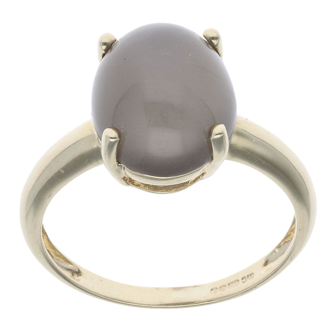 9ct Yellow Gold Grey Cats Eye Single Stone Ring