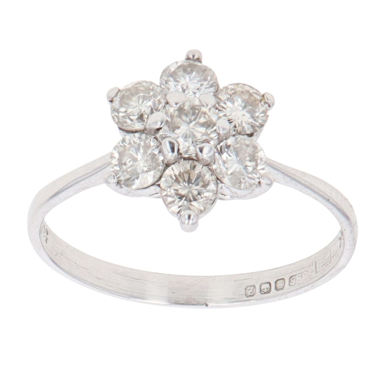 14ct White Gold 0.90ct Brilliant Cut Diamond Cluster Ring