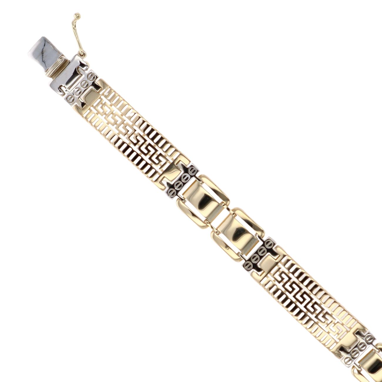 14ct Yellow And White Gold Greek Key Screw Bracelet 8.5"