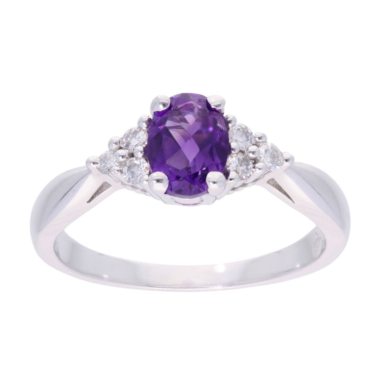 9ct White Gold Amethyst and Diamond Oval Ring