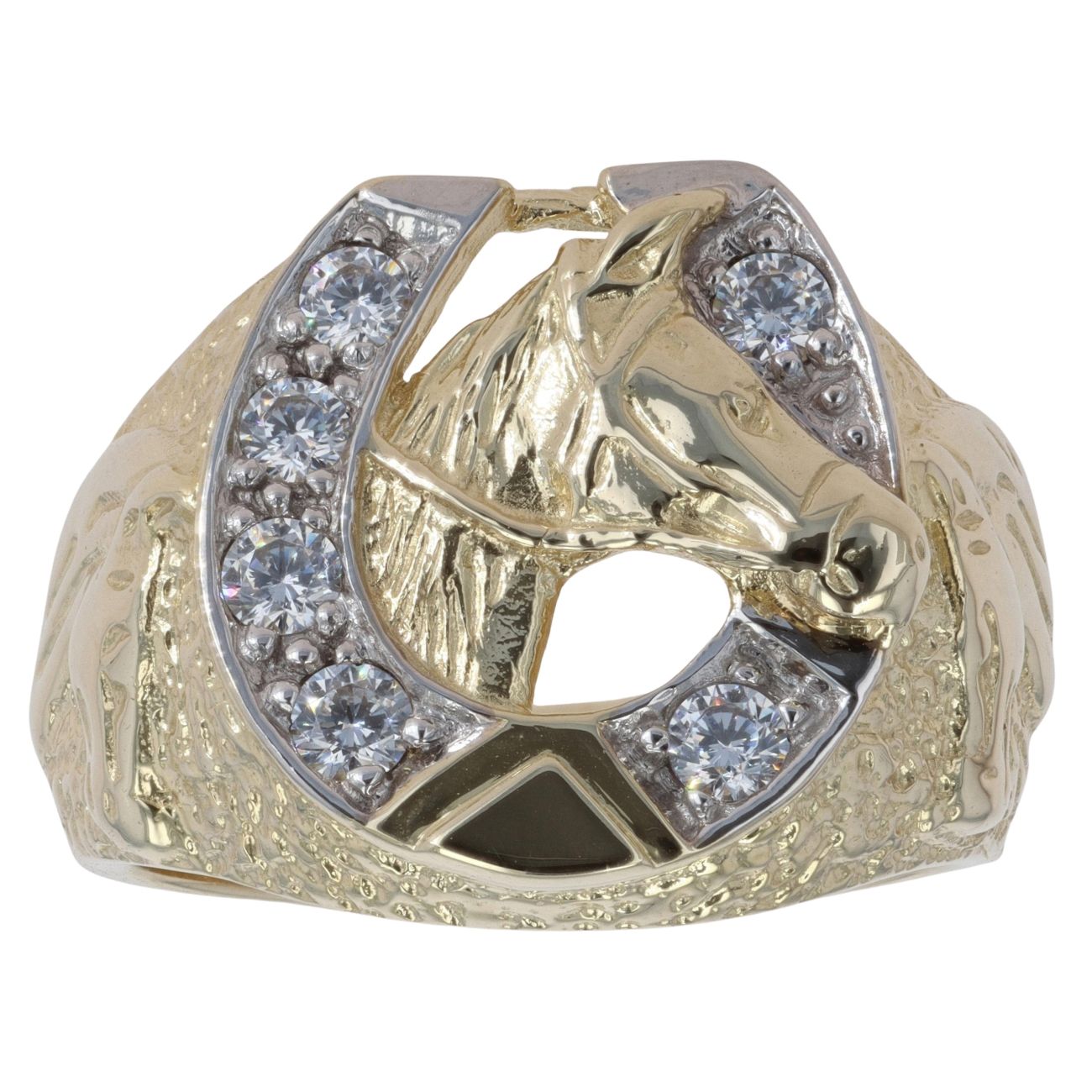 9ct Yellow Gold Cubic Zirconia Horseshoe and Horse Ring
