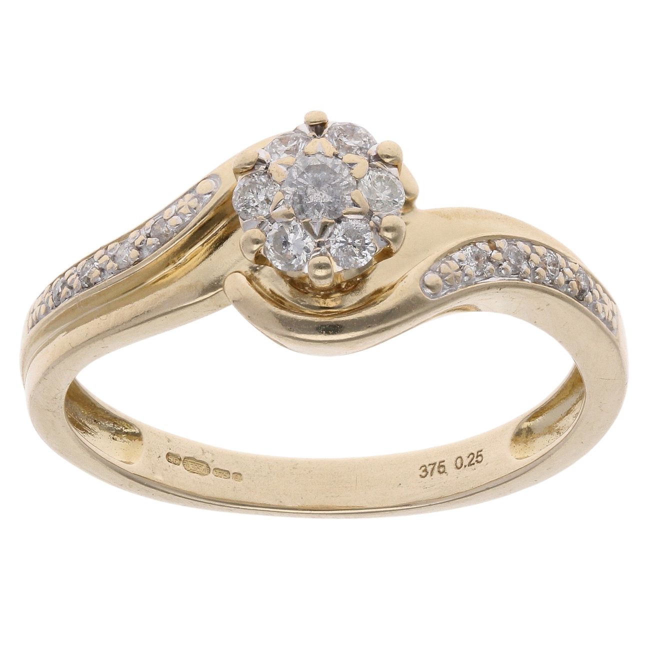 9ct Yellow Gold 0.25ct Diamond Twist Cluster Ring