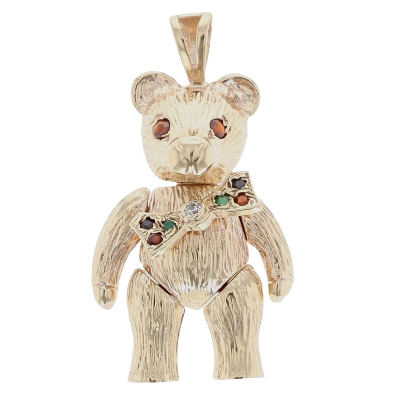 9ct Yellow Gold Multi Gemstone Teddy Bear Pendant