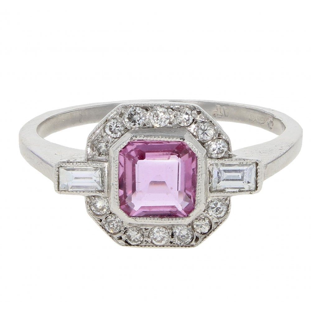 Platinum 0.40cts Diamond And Pink Sapphire Octagon Ring