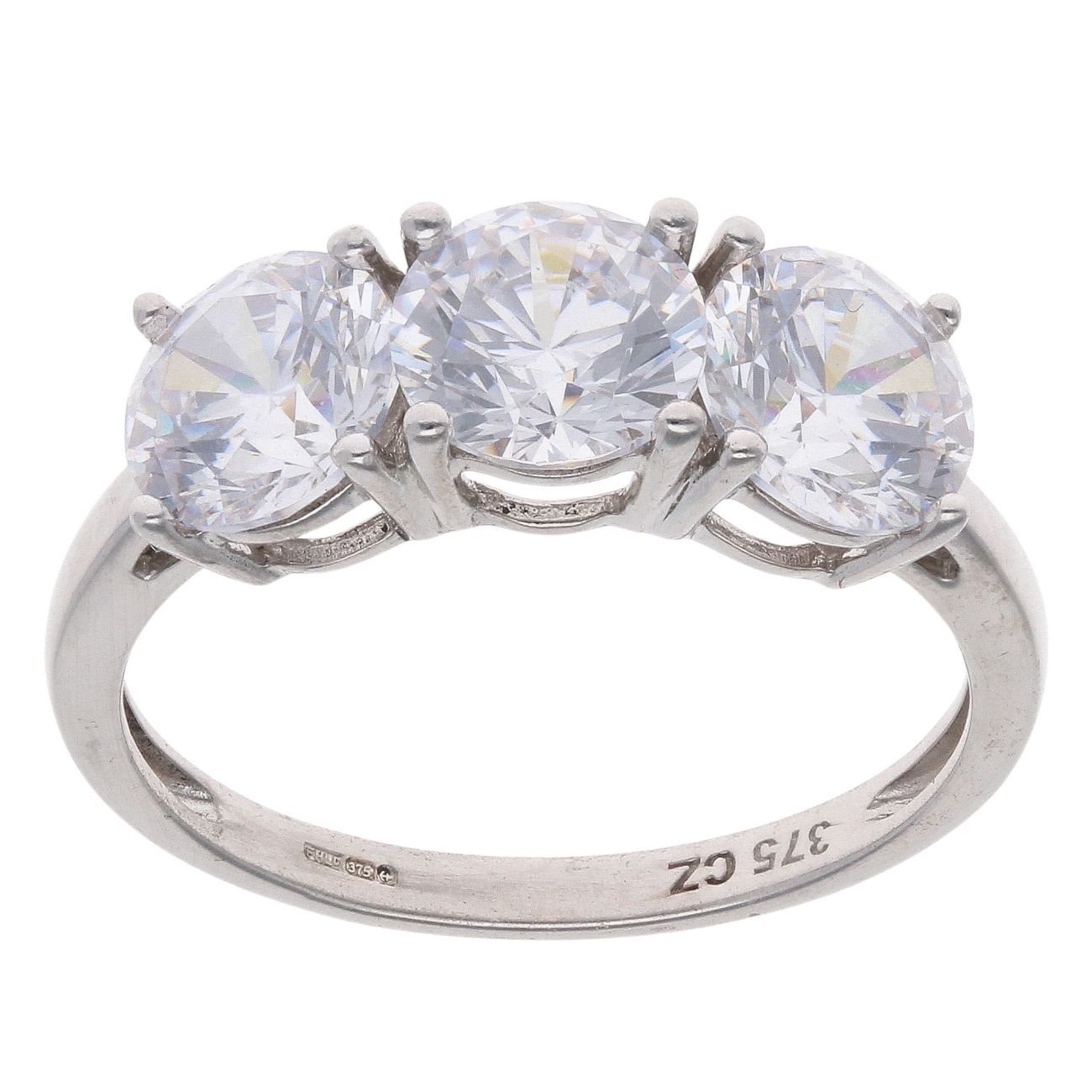 9ct White Gold Cubic Zirconia Three Stone Ring