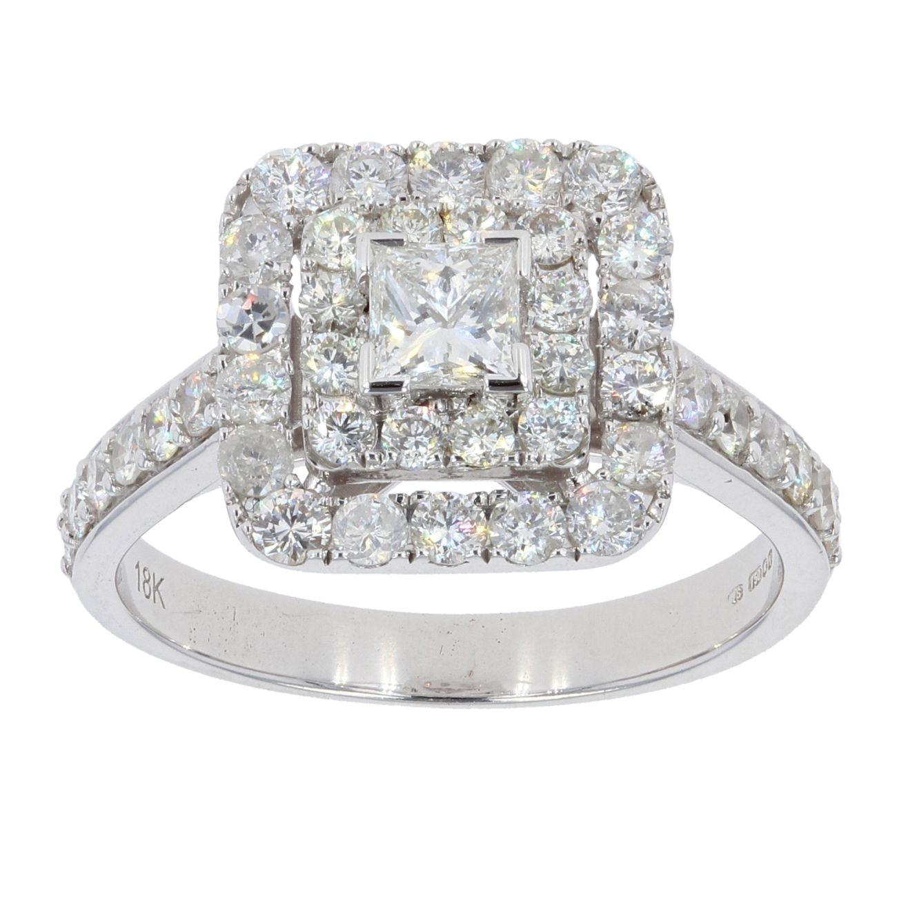 18ct White Gold Diamond Square Cluster Ring by Anya Belle