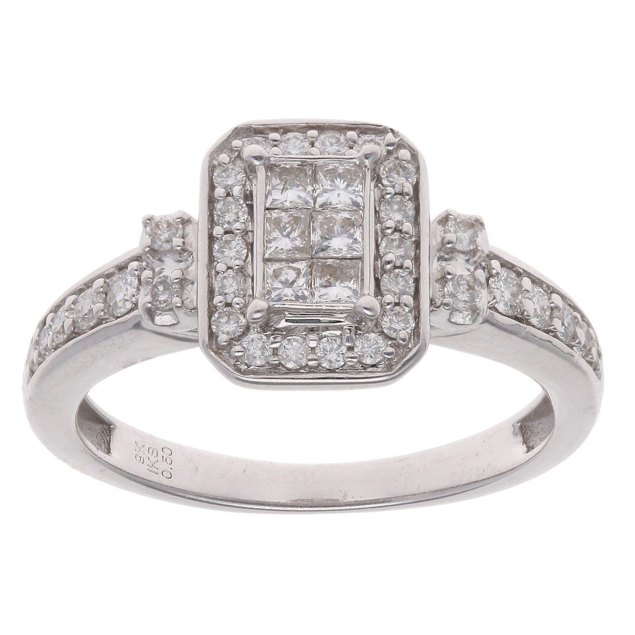 9ct White Gold 0.50ct Brilliant And Princess Cut Diamond Cluster Ring