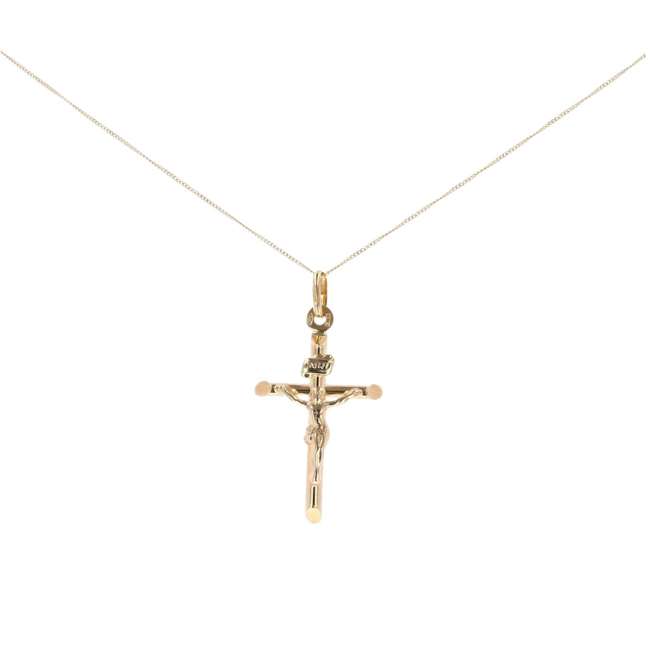 9ct Yellow Gold Crucifix Pendant & Chain 16"