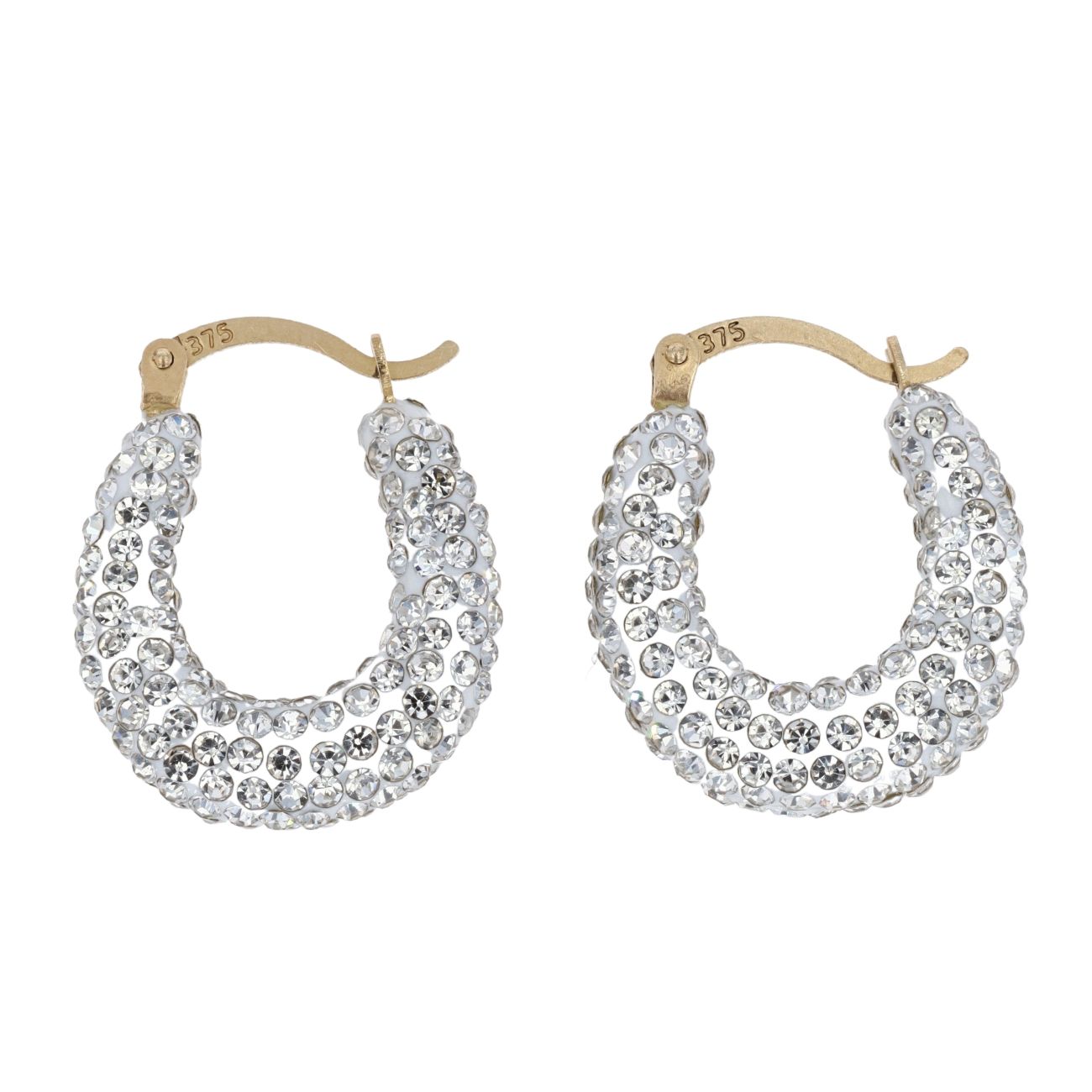 9ct Yellow Gold Small Silver Crystal Hoop Earrings
