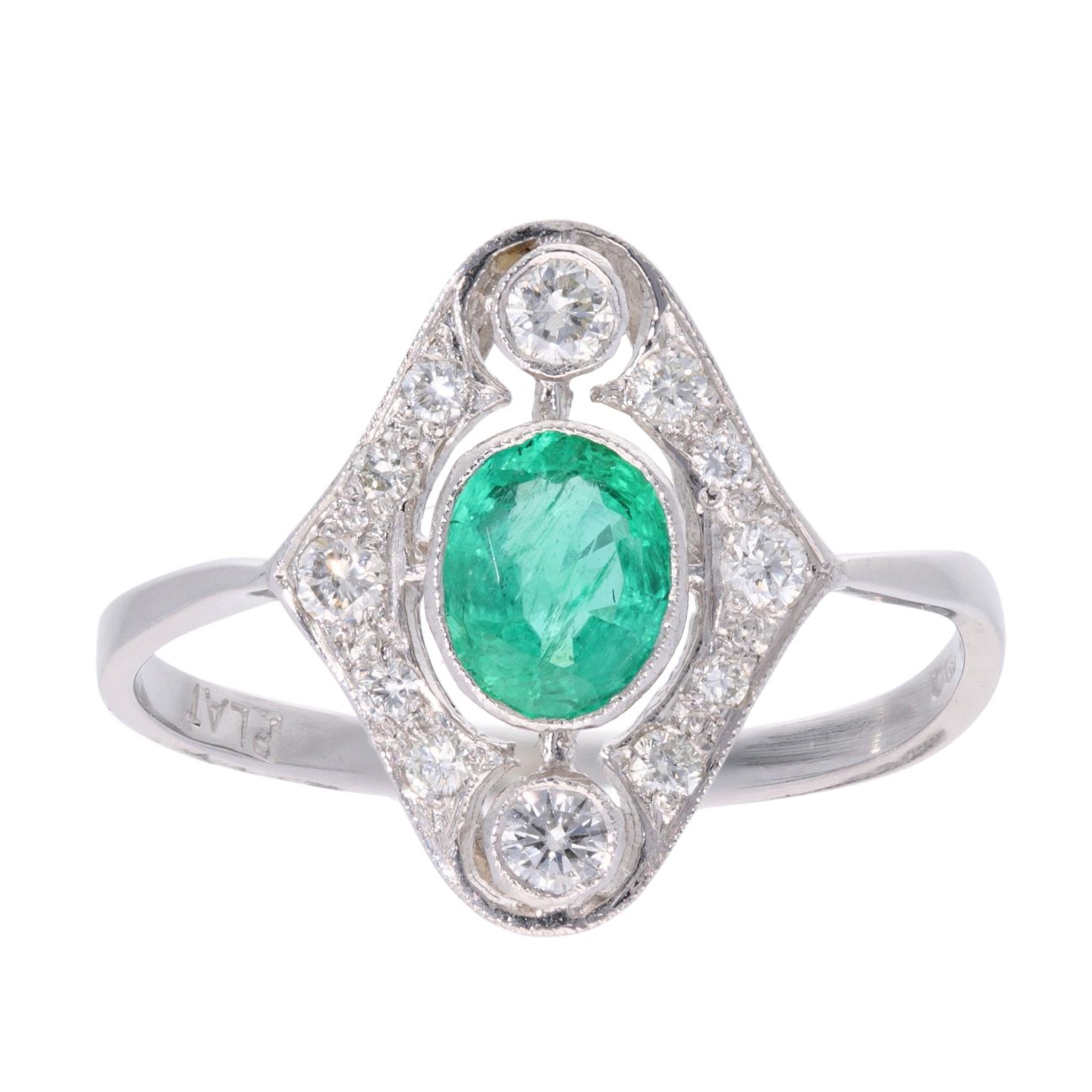 Platinum Emerald and 0.25ct Diamond Ring