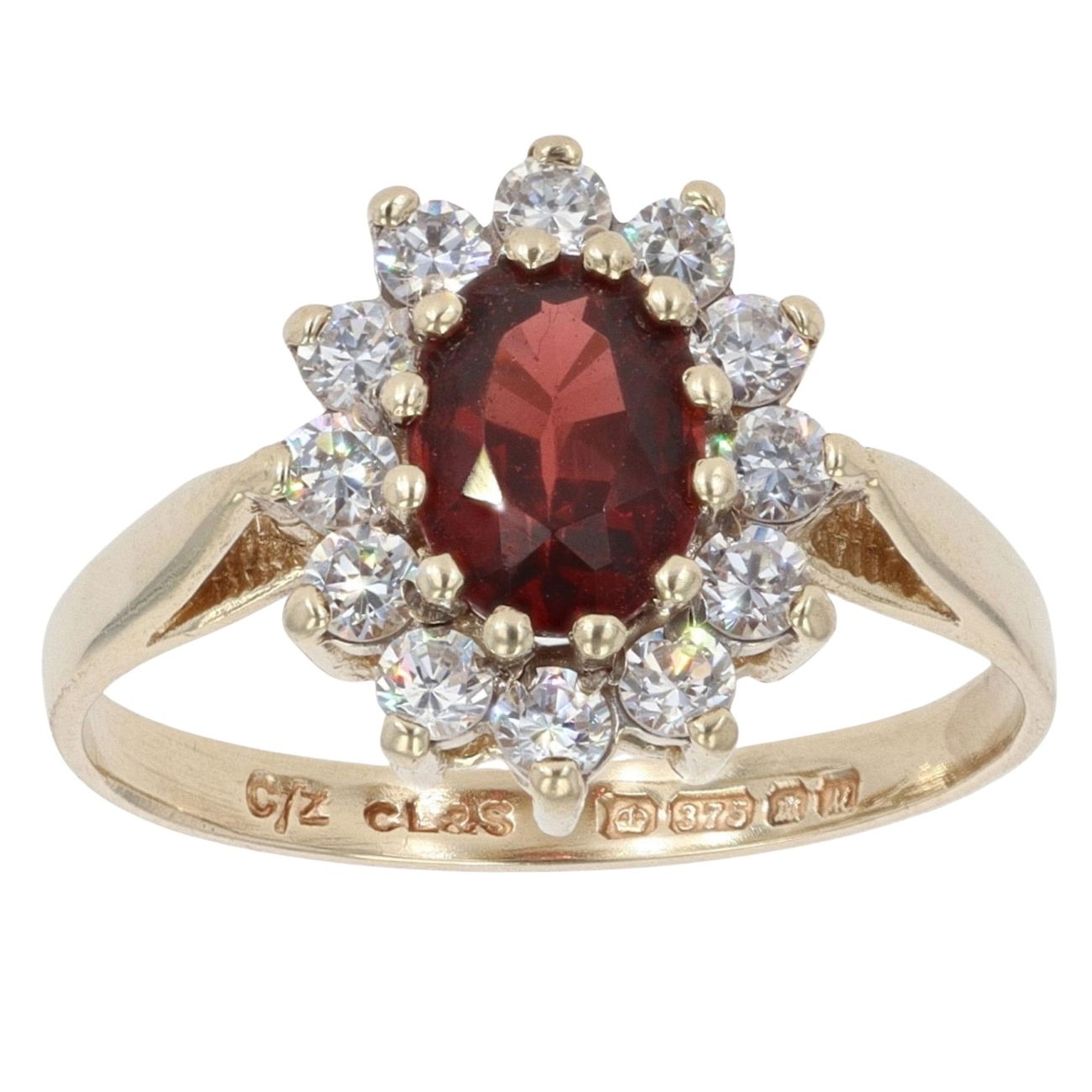 9ct Yellow Gold Cubic Zirconia Garnet Cluster Ring