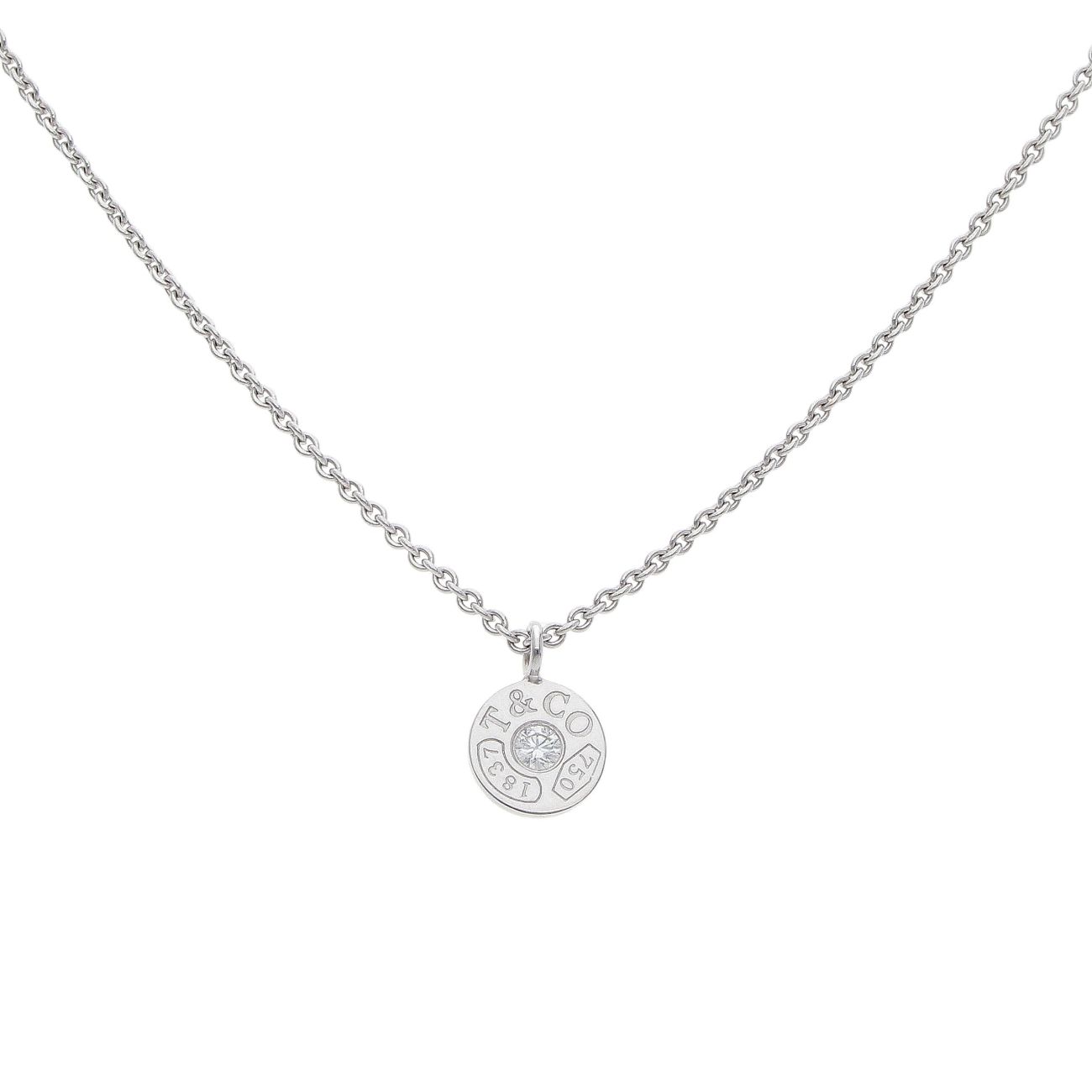 Tiffany & Co. 18ct White Gold 0.05ct Diamond Solitaire Pendant and Chain 16"