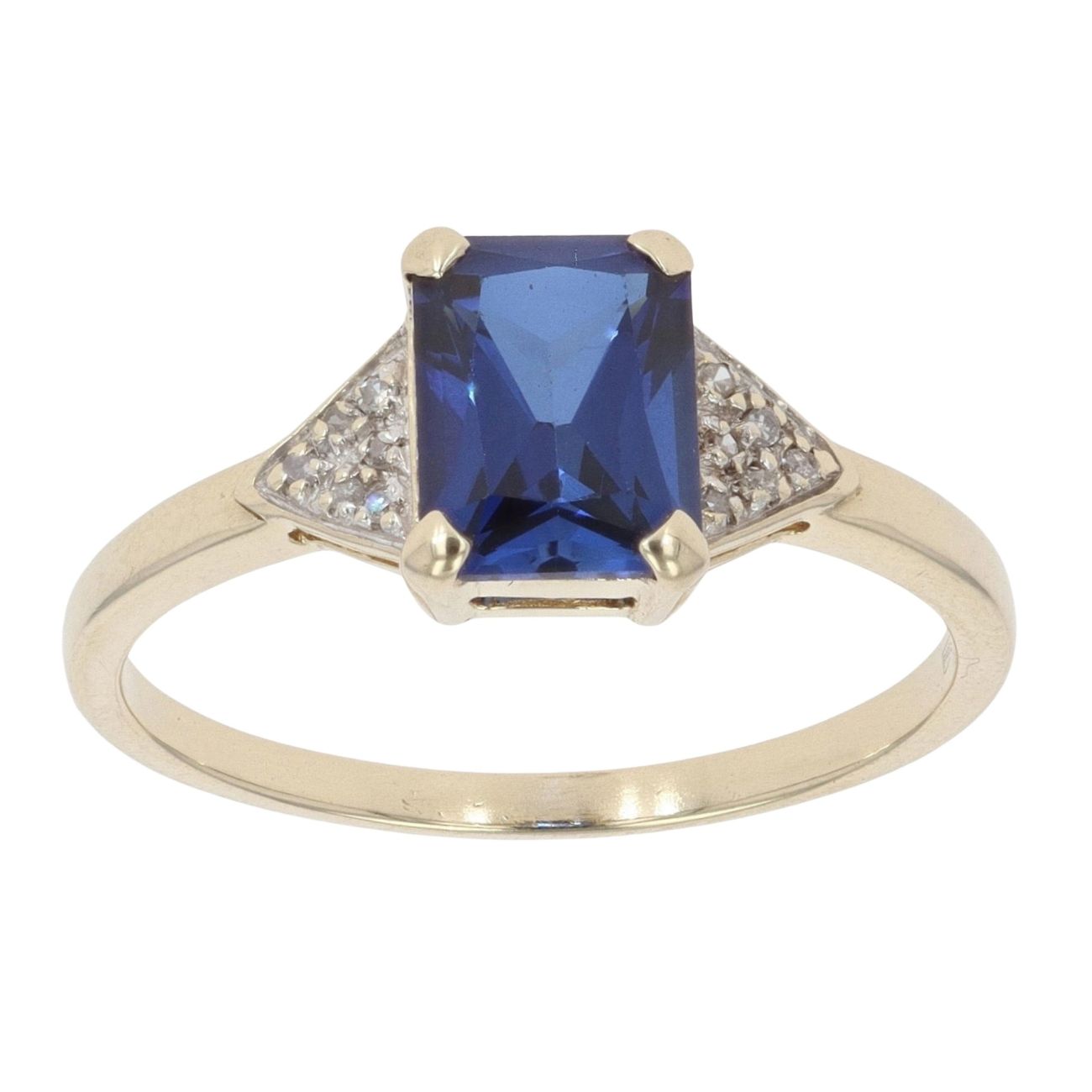 9ct Yellow Gold 0.05ct Diamond and Created Sapphire Solitaire Ring