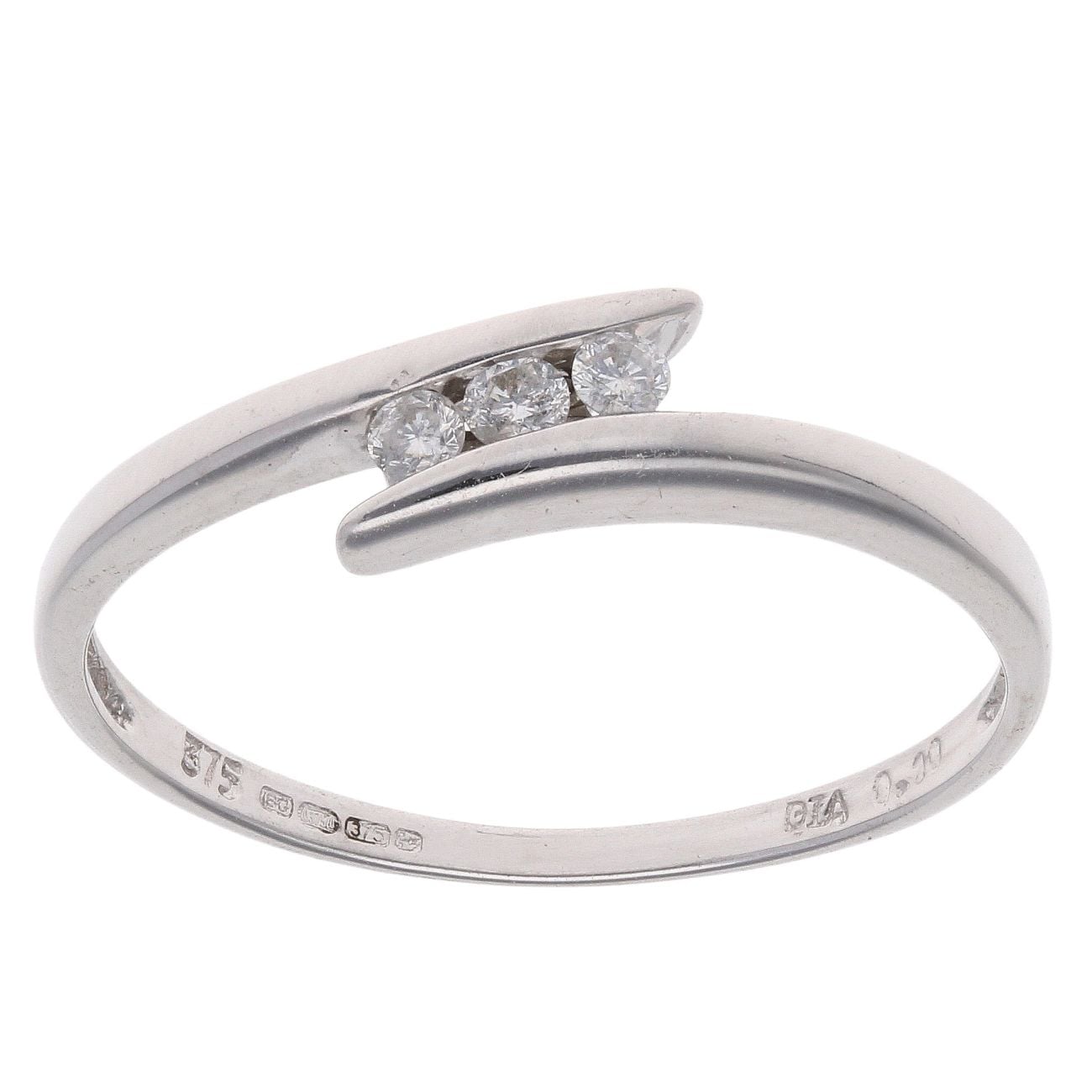 9ct White Gold 0.10ct Diamond Trilogy Ring