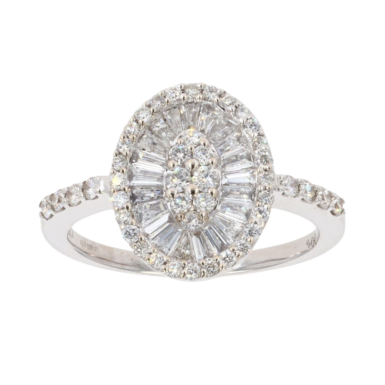 18ct White Gold 1.00ct Brilliant And Baguette Cut Diamond Cluster Ring