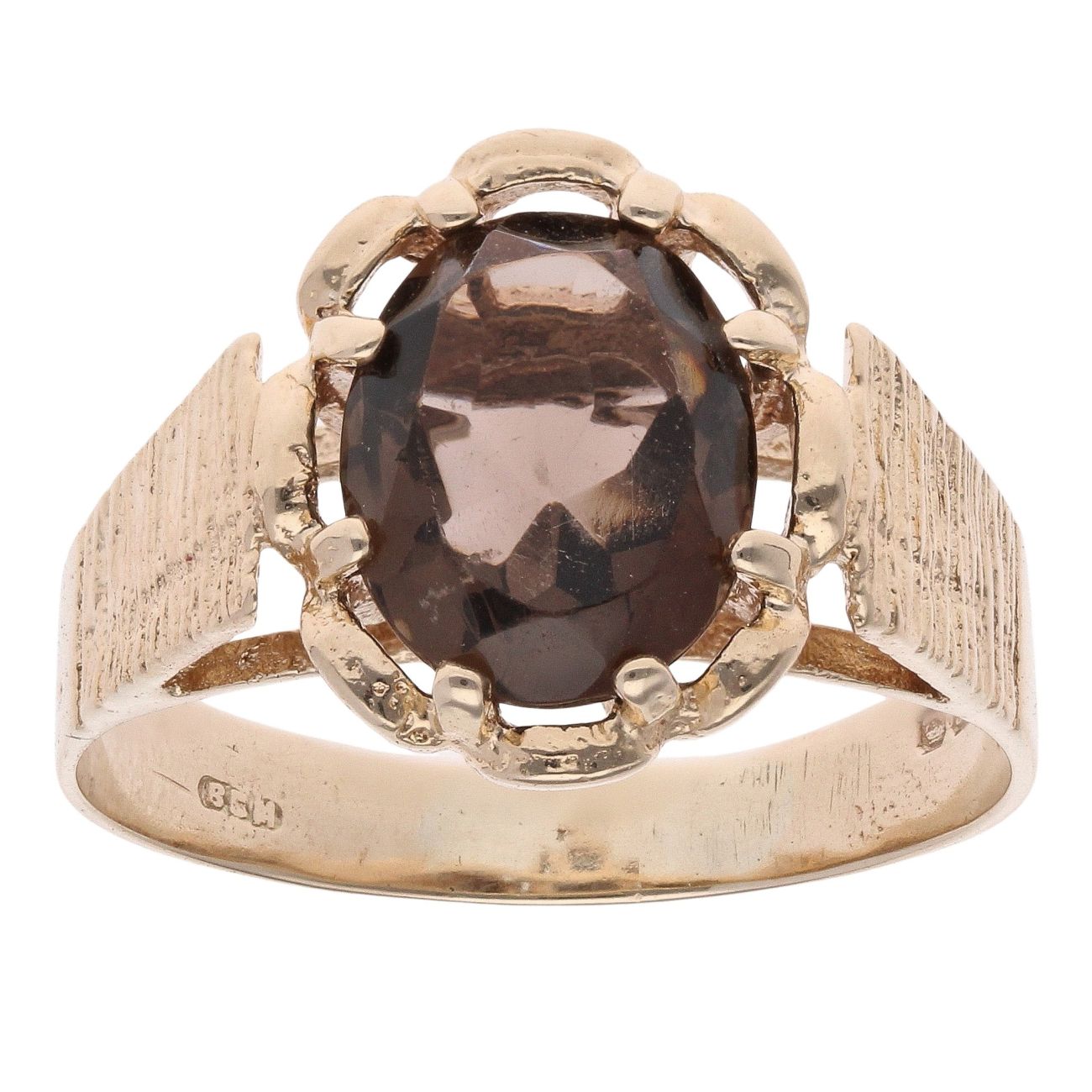 9ct Yellow Gold Single Stone Smokey Quartz Ring