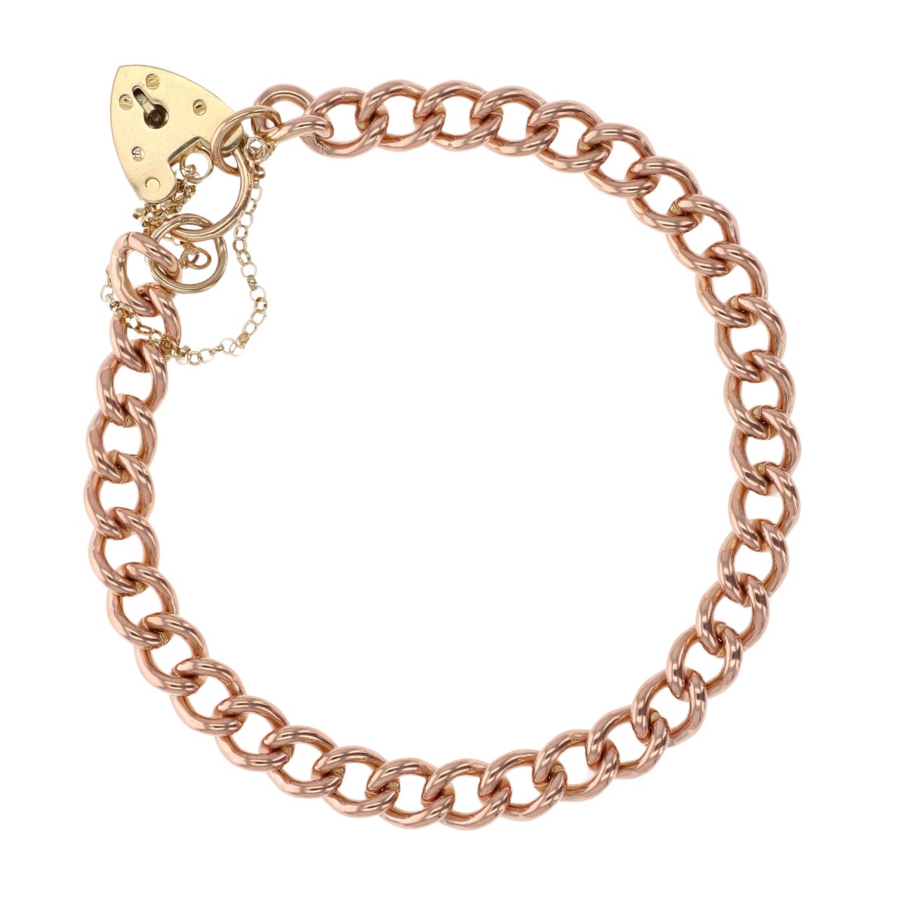 9ct Yellow And Rose Gold Heart Lock Charm Bracelet 7"