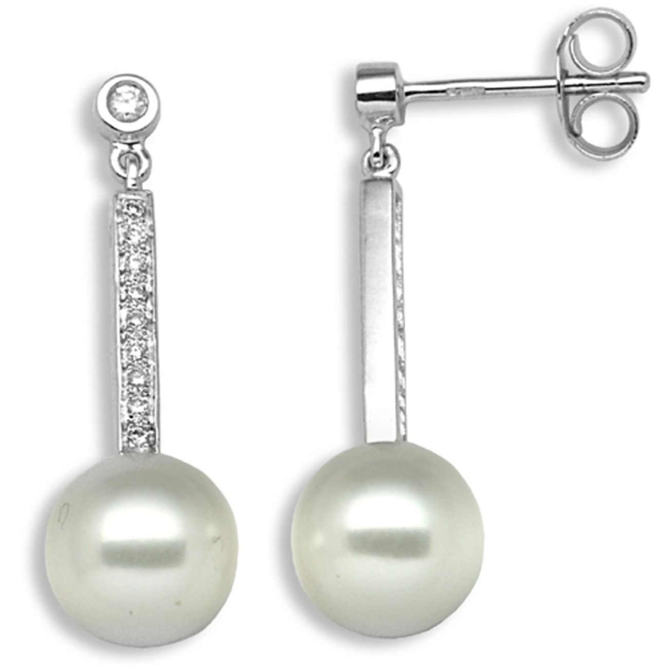 18 Carat White Gold 12pt Diamond Pearl Earrings