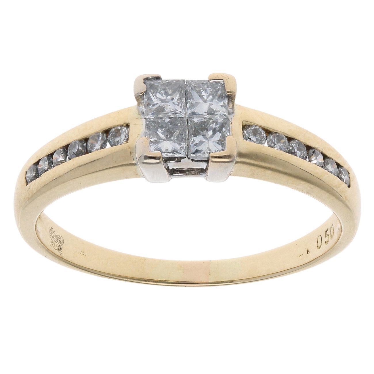 18ct Yellow Gold Princess Cut 0.50ct Diamond Cluster Ring