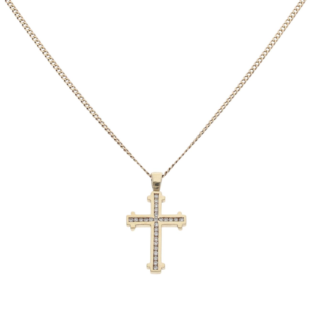 9ct Yellow Gold 0.25ct Diamond Cross Pendant and Chain 20"