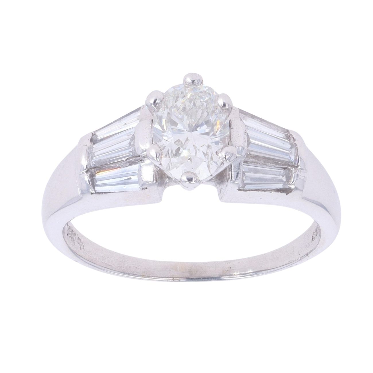 14ct White Gold 2.00ct Oval And Baguette Cut Diamond Solitaire Ring