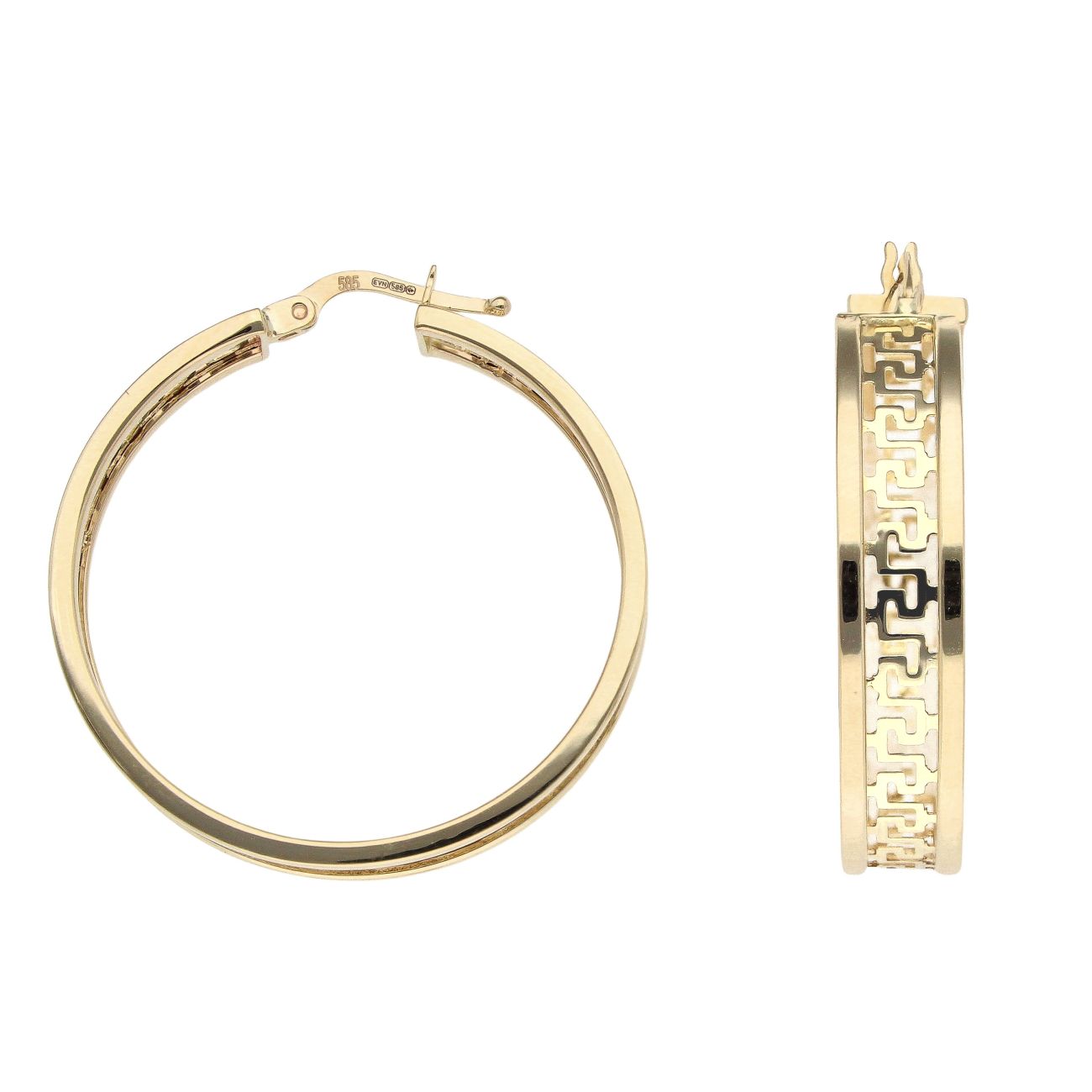 14ct Yellow Gold Greek Key Hoop Earrings
