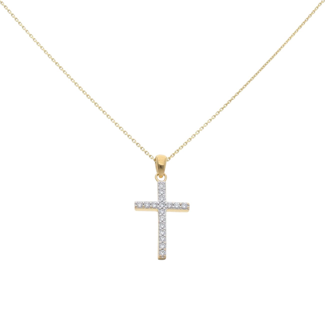 Gold Plated Silver Cubic Zirconia Cross Pendant And Chain 18"