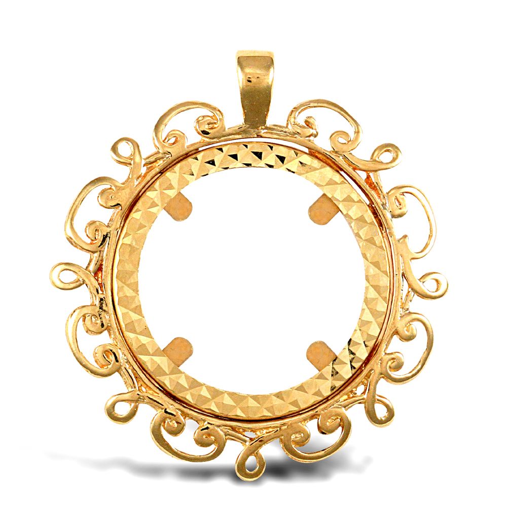 9ct Yellow Gold Full Sovereign Pendant Mount - Scroll Edge