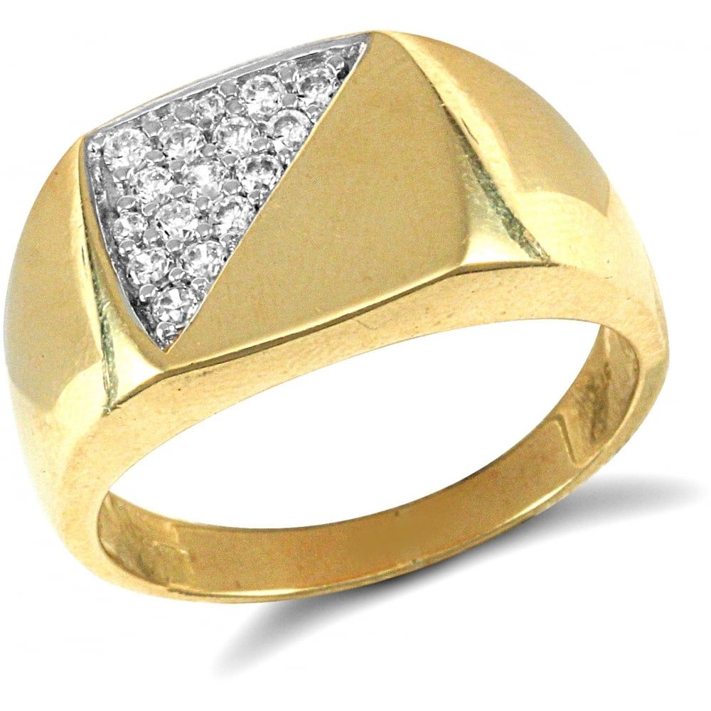 9ct Yellow Gold Half Cubic Zirconia Signet Ring