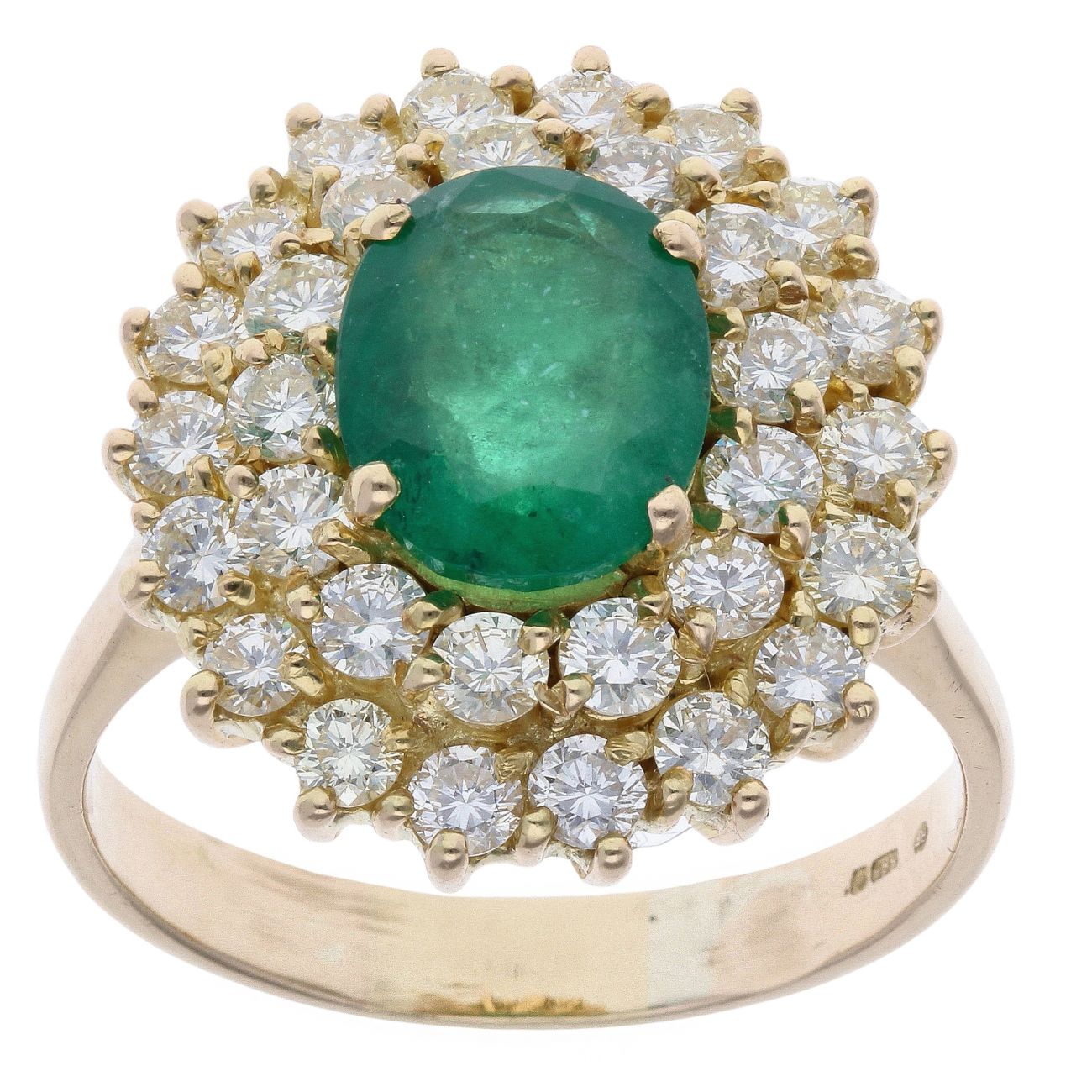 14ct Yellow Gold 2.00ct Diamond And Emerald Cluster Ring