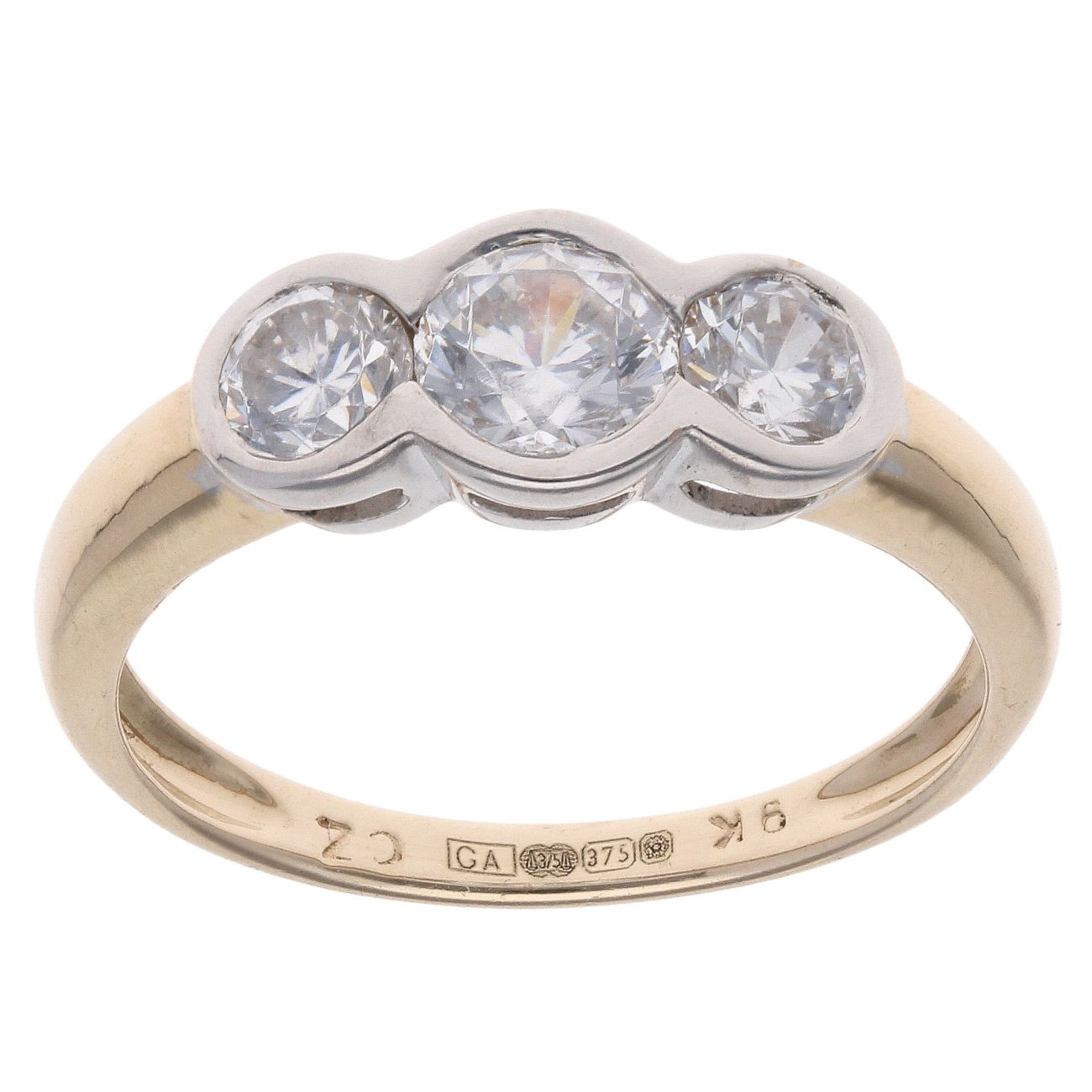 9ct Yellow Gold Cubic Zirconia Three Stone Ring
