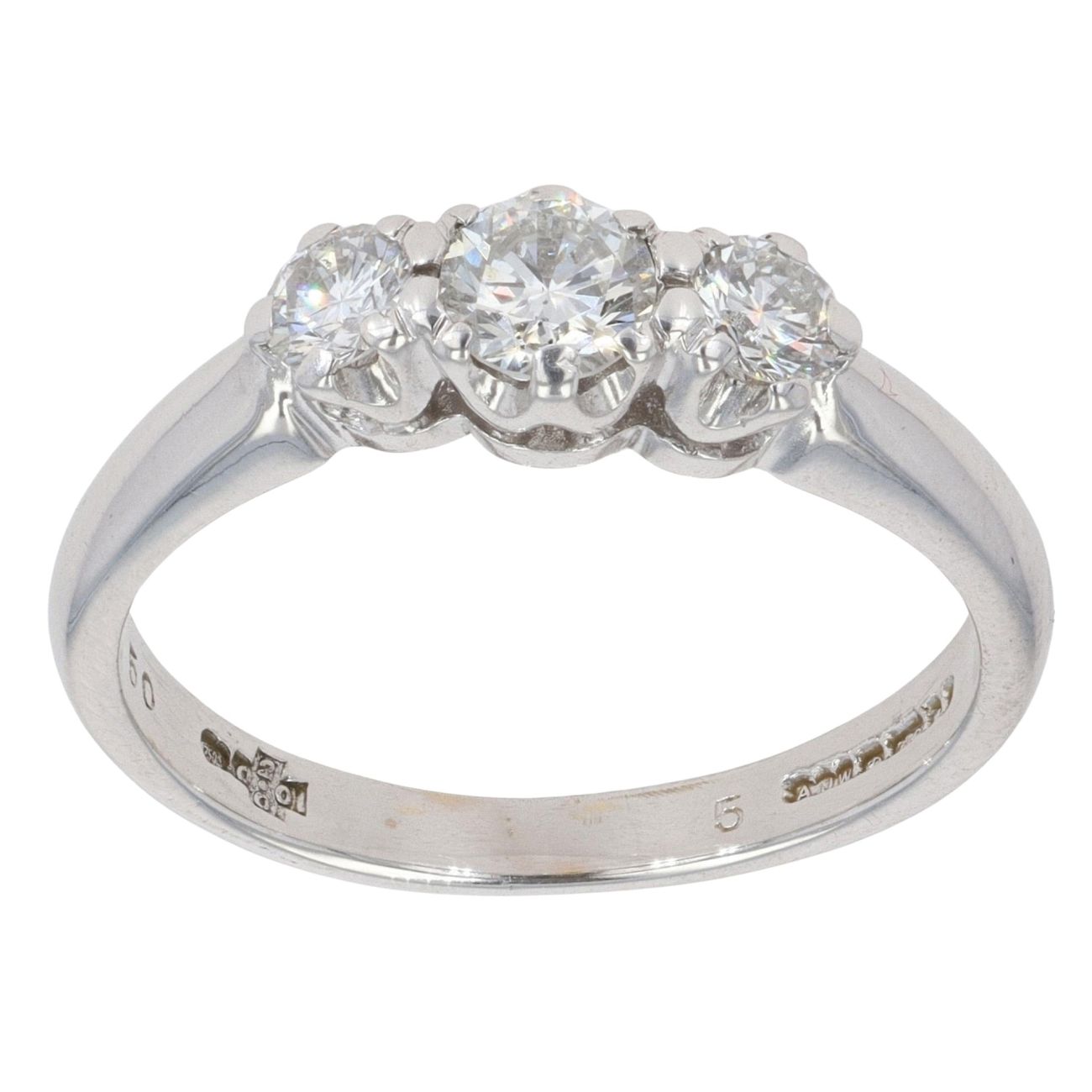 18ct White Gold 0.50ct Brilliant Cut Diamond Trilogy Ring