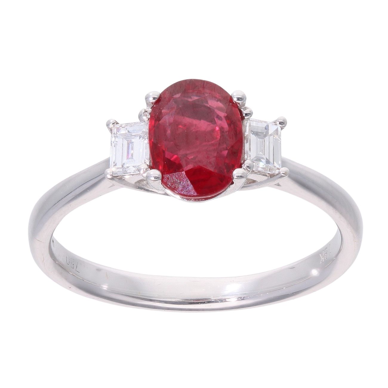18ct White Gold Ruby and 0.25ct Diamond Ring