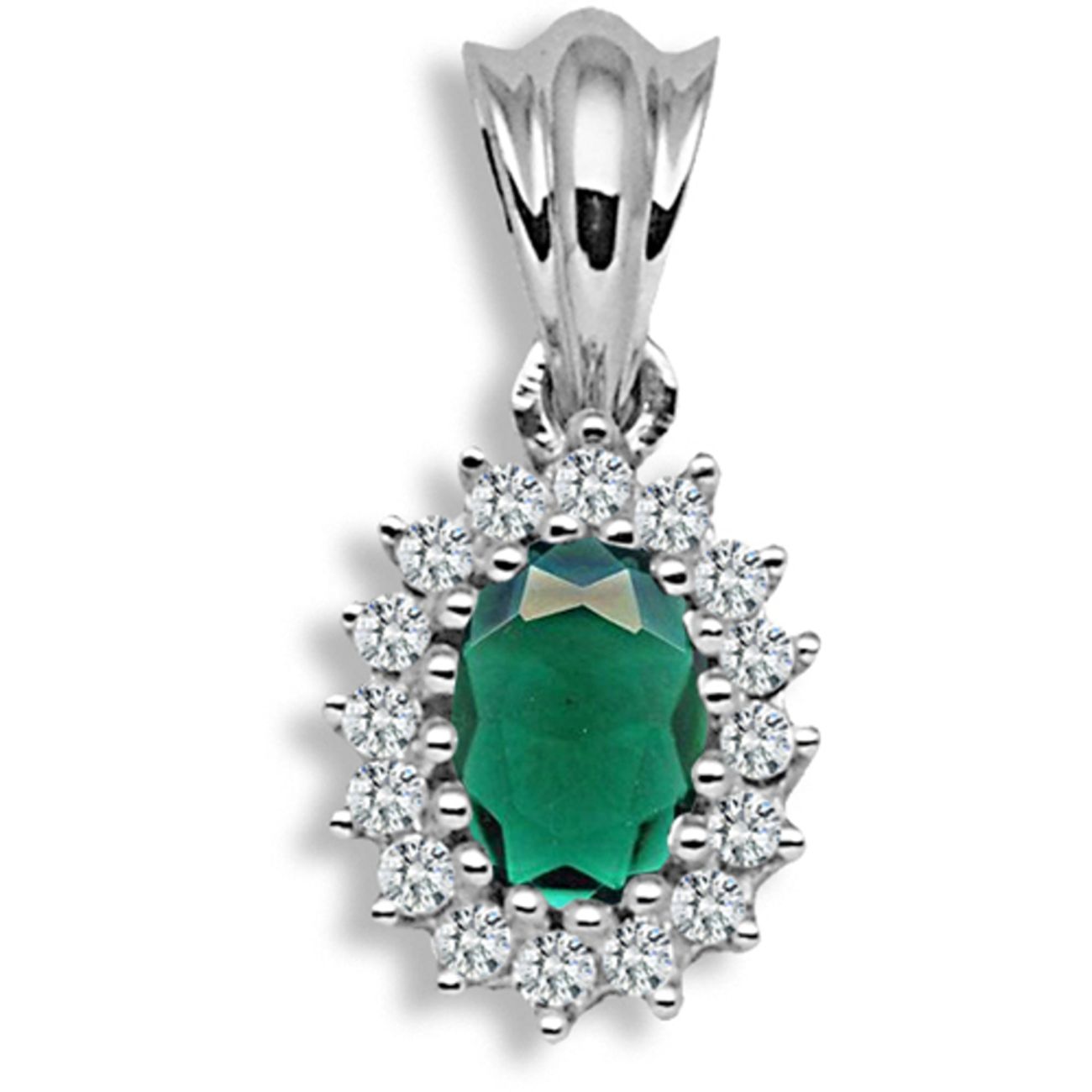 9 Carat White Gold 12pts Diamond & Emerald Pendant